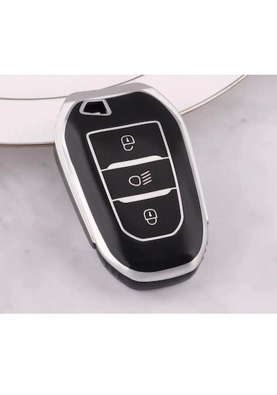 Peugeot 308 208 508 2008 3008 5008 Rifter Uyumlu Anahtar Kılıf Siyah - Krom