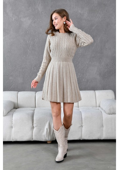 Flex Fashıon Saç Örgülü Trend Popüler Triko Mini Elbise Taş - 662242424 Taş - 662242424 Taş