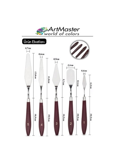 Çelik Boyama Spatülü 5 Li Spatül Resim Ve Heykel Çelik Spatula Esnek Çelik Palet Bıçağı Pasta Spatulası 1 Paket