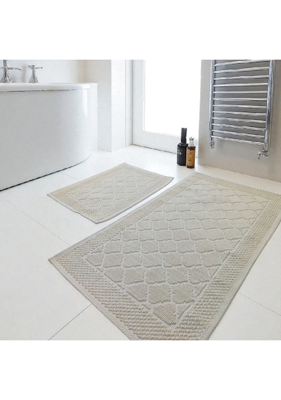 Banyo Pamuk Paspas Seti, Kaymaz Taban, Şık Ve Dayanıklı 60x100 / 60x50 Ölçülerinde Krem