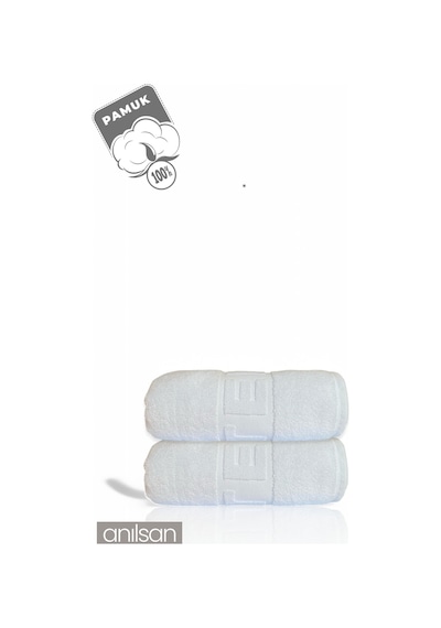 2'li Hotel Logo Banyo Havlusu - 70x140 Cm, 490 Gr, %100 Pamuk, Spa Ve Otel Havlusu, Günlük Kullanıma Uygun Beyaz