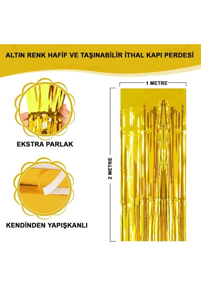 Altın Gold Renk Ekstra Metalize Parlak Saçaklı Arka Fon Perde İthal A Kalite 1x2 Metre Stantart