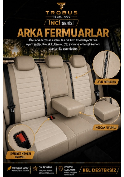 Audi A3 Sedan 2003+ Uyumlu İnci Serisi Bej Oto Koltuk Kılıfı