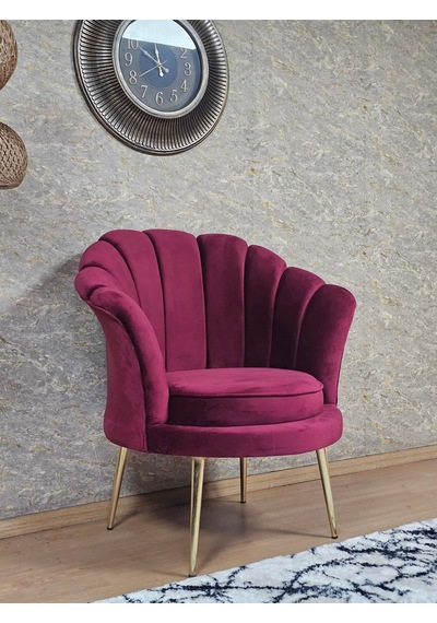 Zafir Tekli İstiridye Gold Kaplama Sivriltme Ayak Çay Seti Koltuk Tekli Berjer , Balkon, Salon, Ofis Bordo