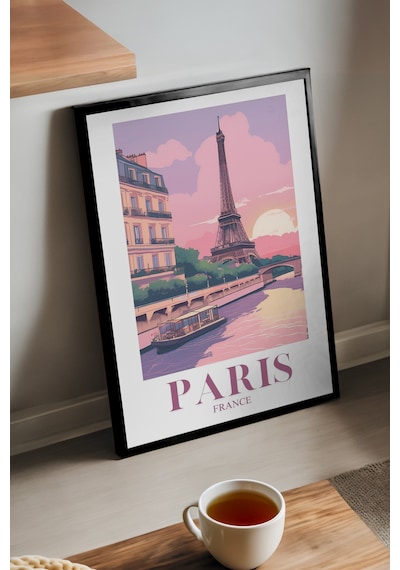 Paris Siyah Ahşap Çerçeveli Poster, Dekoratif Seyahat Duvar Tablosu
