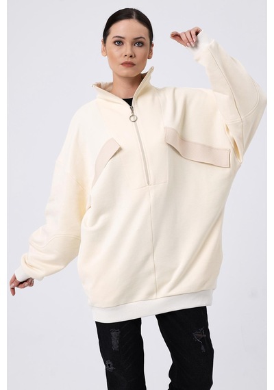 Alexander Gardi ALEXANDERGARDI SÜS CEPLİ OVERSİZE SWEATSHIRT (B22-398A)
