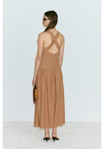 Suud Collection Somon Josie Çapraz Askılı Keten Elbise
