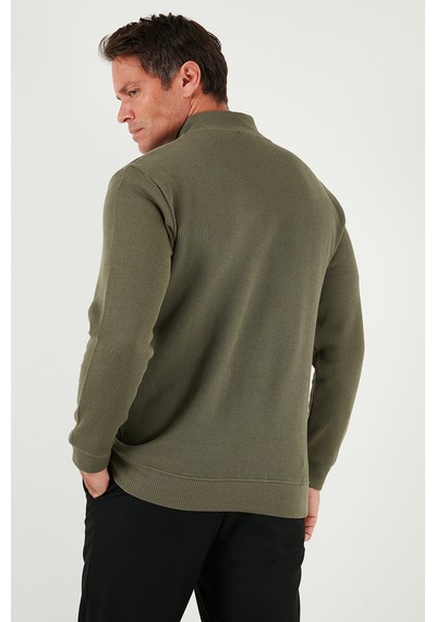 Buratti Pamuklu Relaxed Fit Yarım Fermuarlı Sıfır Yaka Örme Erkek Sweat 5901076 Haki