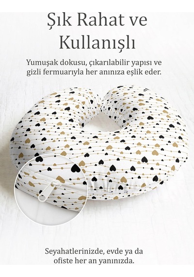 Kalpli Desenli Pamuklu Boyun Yastığı - Modern Altın Siyah Beyaz Yetişkin Seyahat Yastığı Fırtına Fu Şya