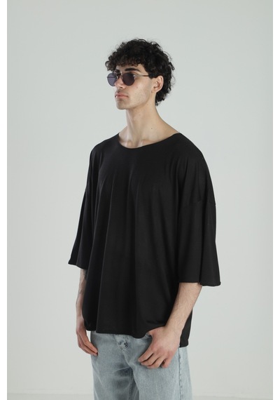 Cocopelli Fakir Kol Siyah Oversize Viscon T-shirt Coc2277 Siyah
