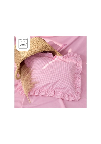 Lief Home %100 Pamuklu Pembe Pötikareli Fırfır Detaylı Bebek Yastık Kılıfı 35x45 1 Adet