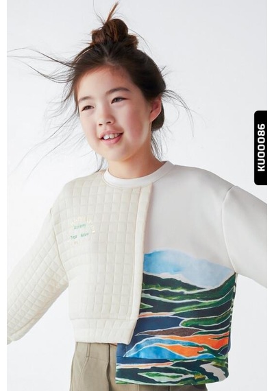 Kız Çocuk Academy Yazılı Kapitone Sweatshirt-13356-krem Yeşil Krem - Yeşil