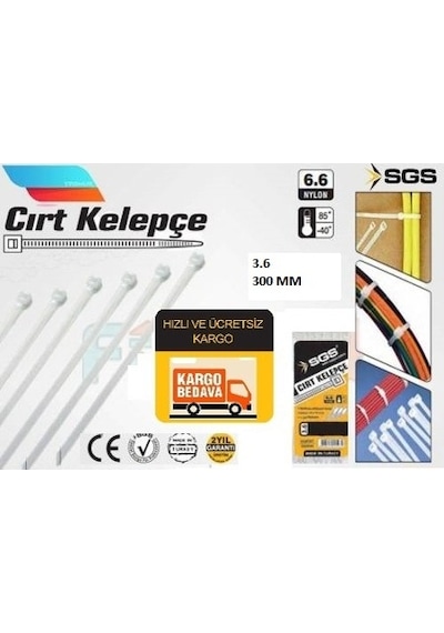 3.6 X 300 Mm Sgs Kablo Bağı Cırt Kelepçe - 100 Adet