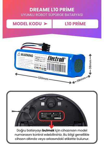 Dreame L10 Prime Uyumlu Batarya Maksimum Kapasite 7000mah Pil