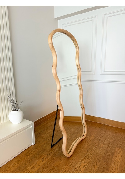 Effe Doğal Ahşap Çerçeveli Bulut Model 180x80 Cm Naturel Ayakli Boy Aynasi