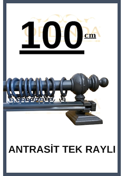 Rustik Perde Askısı Antrasit 100cm - Ahşap Rustik Antrasit