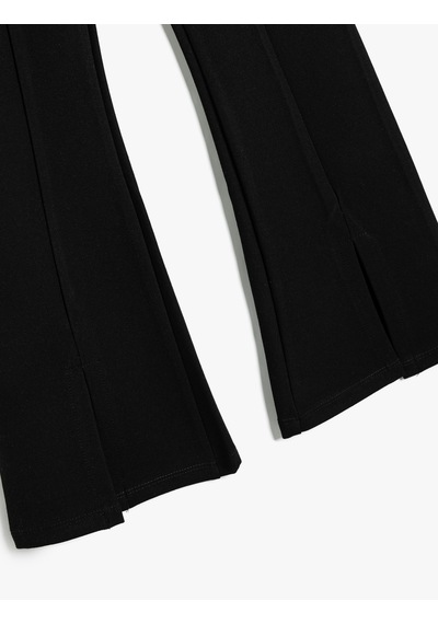 Koton İspanyol Paça Pantolon Viskon Karışımlı Fermuar Detaylı Siyah 5wkg40145ak Siyah
