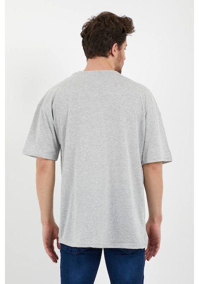 Basic Düz 2'li Çoklu Kombin T-shirt - Gri Oversize Bisiklet Yaka Gri