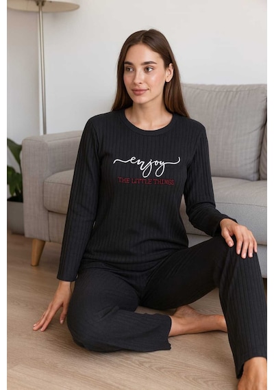 Tenra Kadın Pijama Takımı %100 Pamuk Siyah