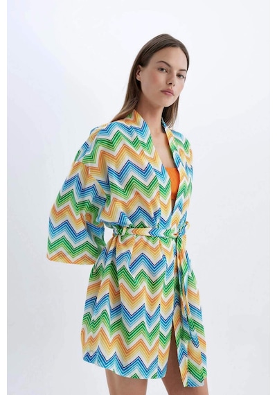 DeFacto Desenli Pamuklu Kimono-Fall in Love D0453AX24SMOG313 Turuncu