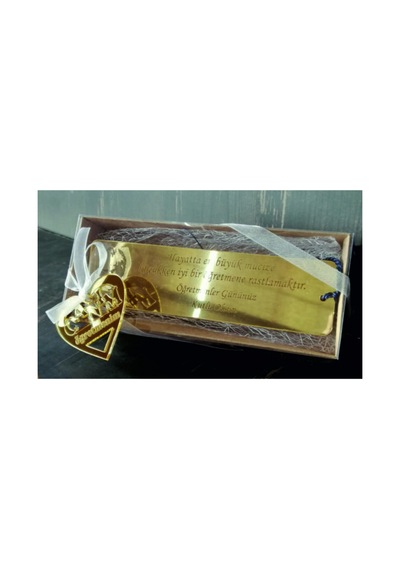 Öğretmenler Günü Gold Pleksi Kraft Kutulu Kitap Ayracı