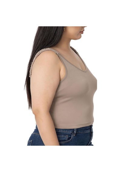 Disentis Büyük Beden Askıları Büzgülü Drapeli Crop Vizon Body-vizon Vizon