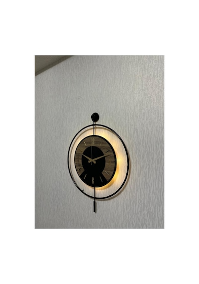 Pey Aksesuar 50x70 Cm Metal Ahşap Ve Işığın Muhteşem Uyumu Duvar Saati Dekoratif Ahşap-m54-siyah-siyah-dikkat -keçe-gold