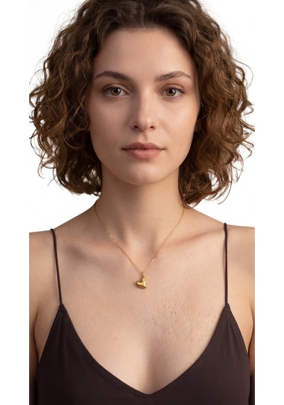 Curved Heart Kolye Krem
