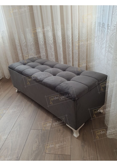 Çizgi Kapitoneli Sandıklı Puf Bench 100 Cm Füme
