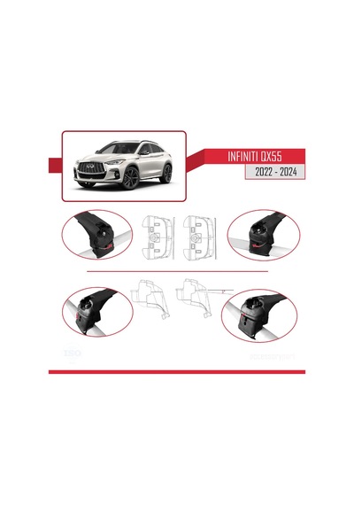 Infiniti Qx55 J55 2022 Ve Sonrası İle Uyumlu Ace-2 Ara Atkı Tavan Barı Siyah
