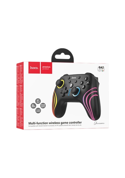 Hoco. GA2 Unicorn RGB Işıklı Çok Fonksiyonlu PC Uyumlu Kablosuz Oyun Kolu Siyah