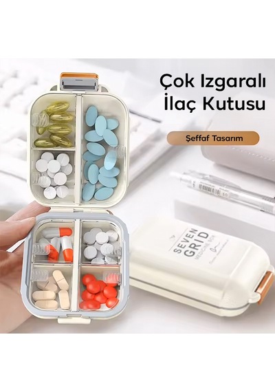 Ezere Taşınabilir Seyahat İlaç Kutusu 7 Gün Bölmeli Büyük İlaç Kutusu - Krem Krem