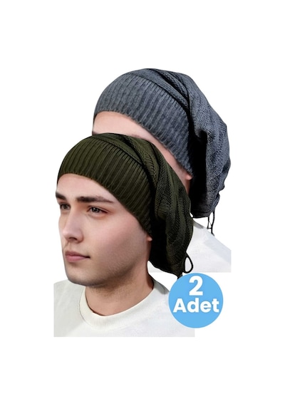Uniquetrenders 2'li Erkek Kışlık Triko Örgü Bere Ve Boyunluk Füme-haki
