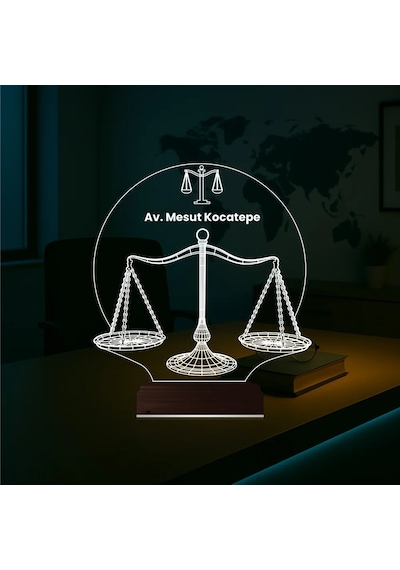 Luvivia Avukat Hukuk Terazi Adalet Kişiye Özel 3d Lamba - Masa Gece Lambası Şeffaf