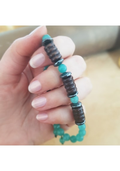 Vaoov 925 Ayar Gümüş Özel Kesim Ahşap Ve Jade Taşlı Erkek (480235562)
