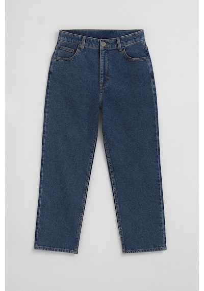 Kadın Yüksek Bel %100 Pamuk Mom Fit Jean Pantolon Mavi