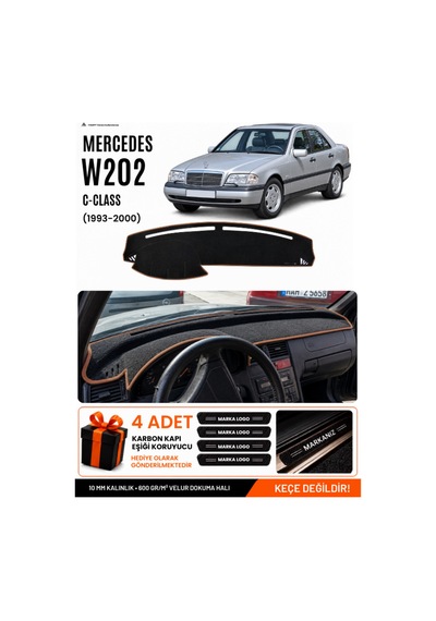 Mercedes W202 C-class 1993-2000 Uyumlu Torpido Örtüsü, Torpido Kılıfı - Siyah Kahverengi
