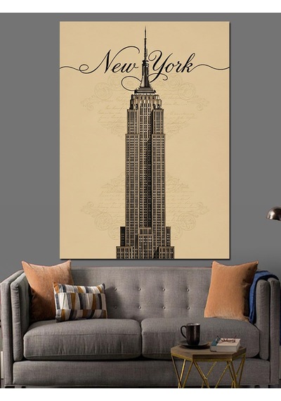 Ahşap Tablo New York Gökdelen Çizimi