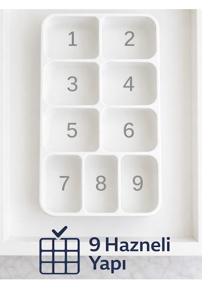 Beylini 9 Bölmeli Çekmece İçi Kaşıklık Dolap İçi Organizer Pratik Çatal Kaşık Bıçak Düzenleyici Yeni Nesil Beyaz