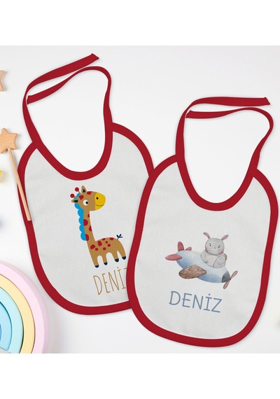 BK Kids Kişiye Özel İsimli 2’li Kırmızı Mama Önlüğü-11 Kırmızı
