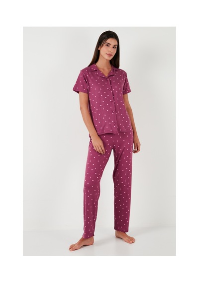 Lela Desenli Regular Fit Gömlek Yaka Bayan Pijama Takımı 65750101 Mürdüm Lela Desenli Regular Fit Gömlek Yaka Bayan Pijama Takımı 65750101 Mürdüm
