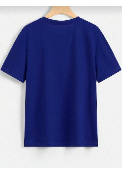Kozia Outdoors Sevimli Kedi Baskılı Oversize Basic O Yaka Unisex T-şhirt Mavi Mavi