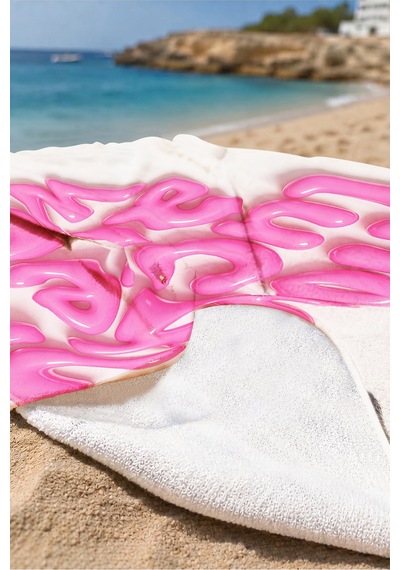 Yazılı Motto Plaj Havlu Örtüsu - Modern Tipografik Pembe Beyaz Hızlı Kuruyan Mikrofiber Havlu Örtü Sisli Çiçeği