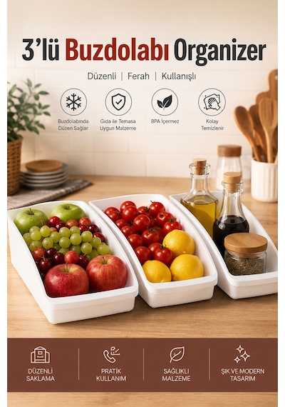 Porsima Org-49-p 3lü Çok Amaçlı Plastik Dolap Içi Düzenleyici Saklama Kutusu Organizer Sepet - Beyaz