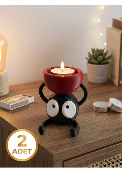 2'li Set Sevimli Karakter Tasarımlı Dekoratif Tealight Mumluk - Anime Esintili Ev Dekoru