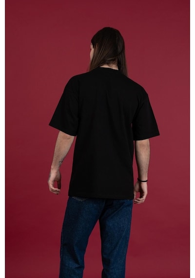 Oversize Bisiklet Yaka Baskılı Erkek Penye T-Shirt