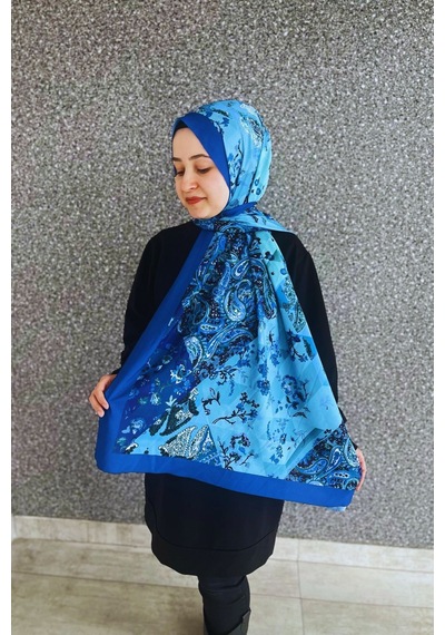 Tarzını Seç Retro Desenli Kadın Şal Mavi Estascarf Tarzinisecxsal03