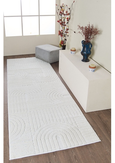 Mariesse Home Elit Bukleli Yumuşak Koridor Kesme Yolluk Dokuma Makine Halısı Yb0691b Beyaz
