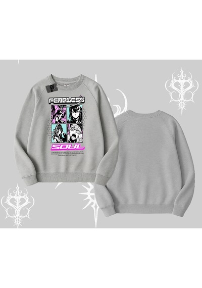 Startmore Biskilet Sweatshirt Fearless Soul Anime Kolaj Baskılı Gri