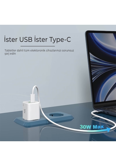 Bix BX2P30G GaN 30W Çift Portlu Şarj Cihazı Beyaz